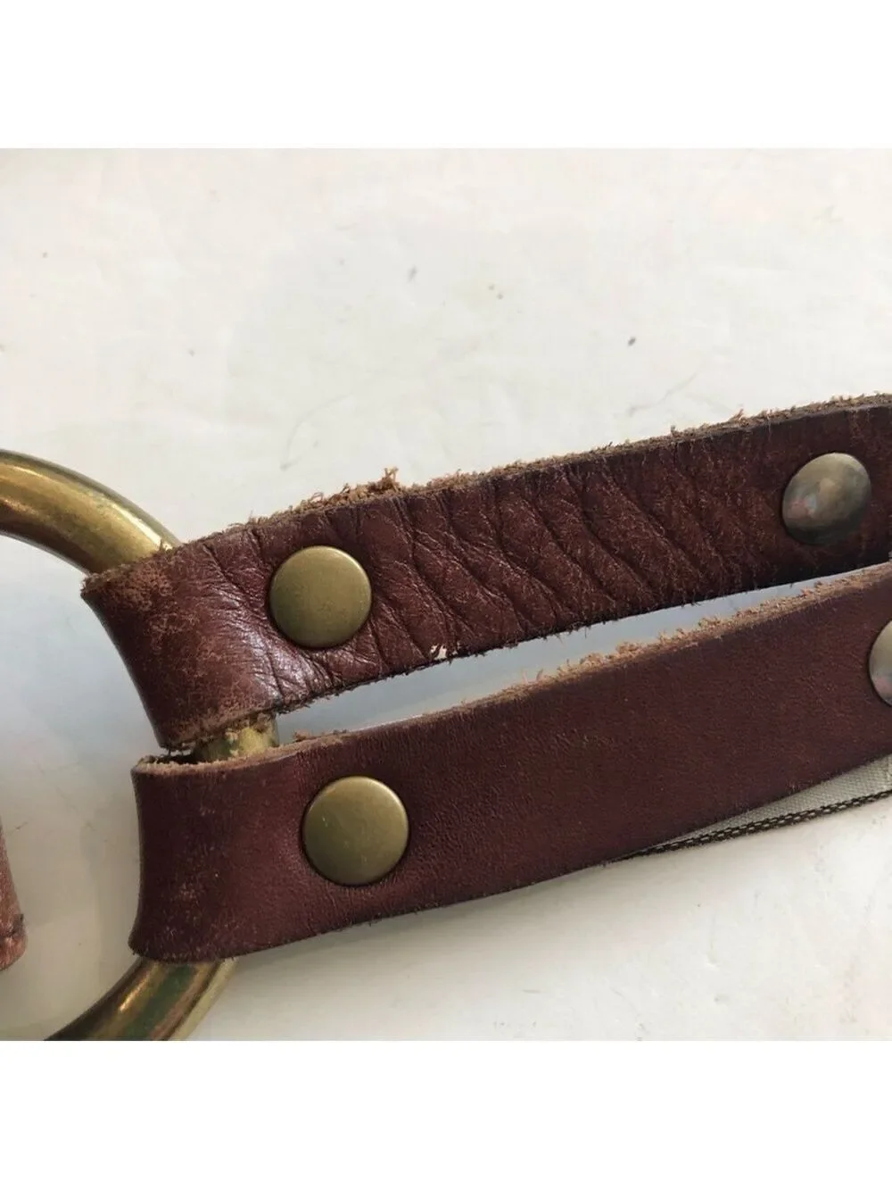 Fossil Size S vintage brown leather belt. Double strap ring closure studded